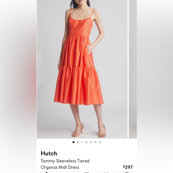 HUTCH Tommy Tiered Sleeveless Organza Midi Dress Orange Simple Cayenne Boho - M - Picture 9 of 11